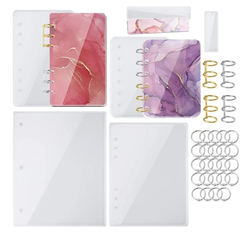 

Large Notebook Cover Epoxy Resin Silicone Molds A4,A5,A6,A7 Bookmark Loose Leaf Binder Rings Kit DIY Casting Tool