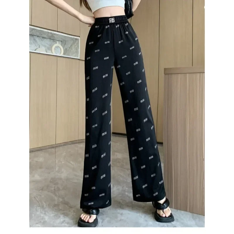 

Pants Women Loose Print Casual Full Length Trousers Elastic Waist Daily Preppy Style Harajuku Vintage Ulzzang Comfortable Chic