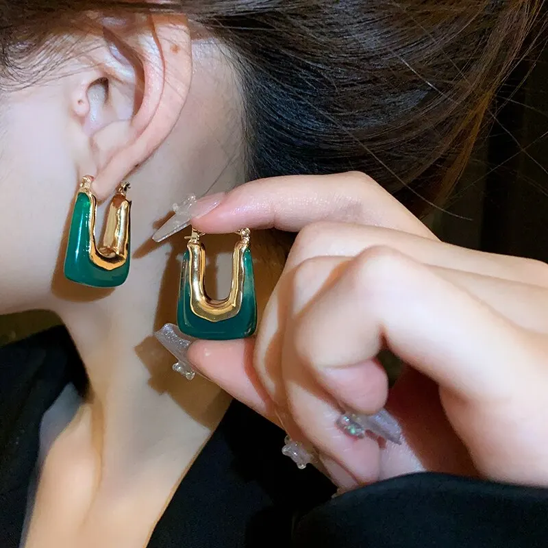 Green Pink Transparent Resin Earrings - Geometric Irregular Stud Earring