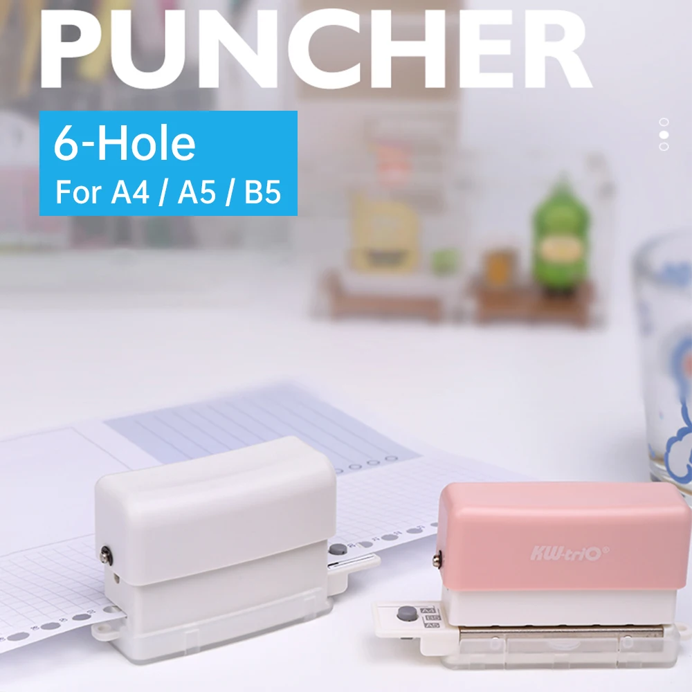 Paper Punch Hole Punching Tools Paper Craft Punch Circle Hole Punch 6-Hole Paper Punch Handheld Mini Puncher Support Multiple 20/26/30 Hole Punching 5.5mm Aperture for A4 A5 B5 Notebook