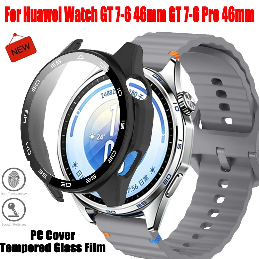 Full Coverage PC Case with Tempered Glass Screen Protector for Huawei Watch GT7 Series