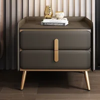 Table de chevet haut de gamme, meuble de luxe Simple en bois massif, meuble de maison en cuir, meuble de rangement moderne, chambre à coucher, planche de roche 6