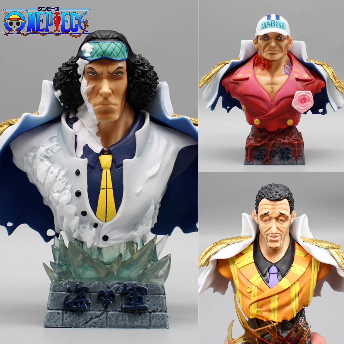 

16cm One Piece Anime 3 Admirals Bust Figures Gk Kizaru Aokiji Akainu Statue Pvc Figurine Collection Model Decoration Toys Gift