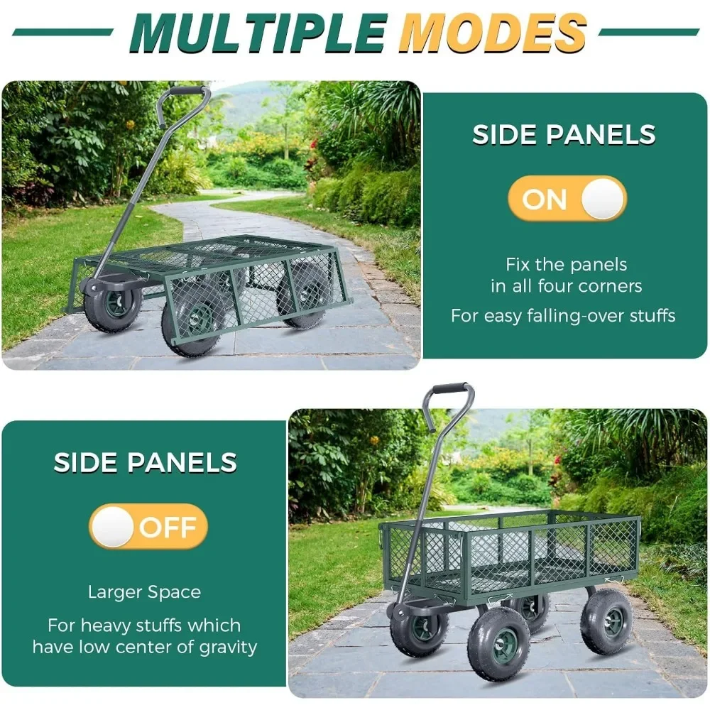 Steel Garden Cart, Heavy Duty 700 lbs Capacity, Utility Metal Wagon with 180&deg; Rotating Handle and 10" Tires, Wheelbarrow