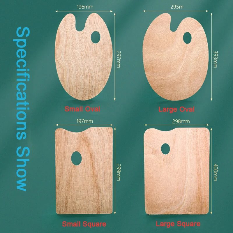 Large Wooden Square & Oval-Shaped Artist Painting Wood Palette with Thumb Hole Wood Paint Color Mixing Tray Easy Clean