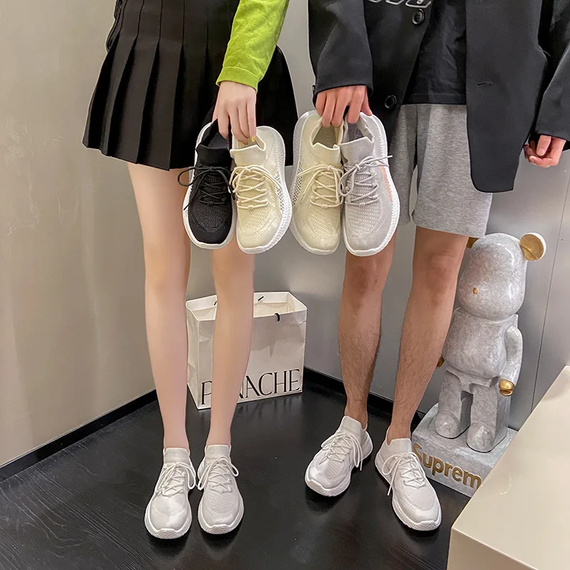 Women's Shoes 2023 Summer New Trend Breathable Flying Weaving Couple Casual Shoes Thick Sole Running Shoes Men's Shoes Sneakers