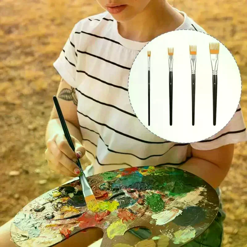 수채화 유화 디지털 페인팅을 위한 4개 세트 톱니 모양 페인트 브러쉬 세트 - 예술가 및 학생을 위한 풍경 잎 예술 브러쉬