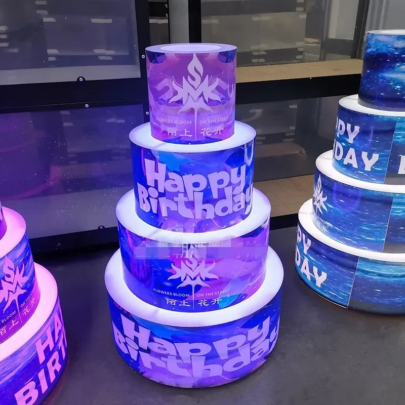 Customzied LED Luminous Happy Birthday Cake Bottle Presenter Wine Glorifier Holder VIP Serving Tray For Night Club Lounge Bar