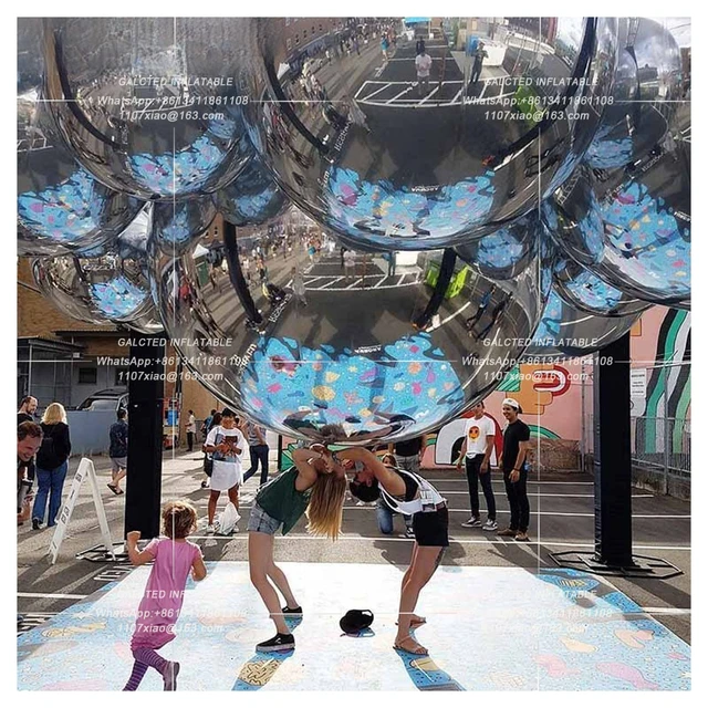Giant Double Layer Inflatable Disco PVC Hanging Mirror Ball Silvery Mirror Reflective Sphere Balloon For Event Decoration 5