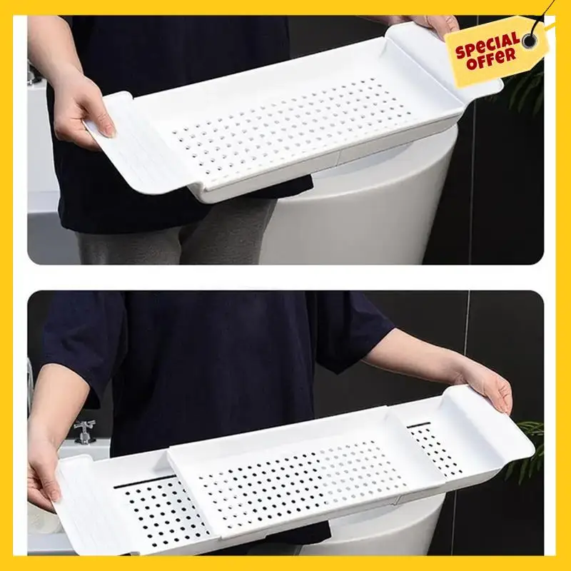 A45G-Bath Tub Tray Extendable Draining Bath Tray Space-Saving Household Bathtub Shelf Small Storage For Towels Glasses