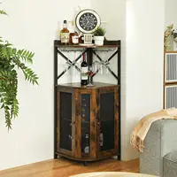 Corner Bar Cabinet with Glass Holder,Industrial Wine Cabinet with Mesh Door,4-Tier Wine Cabinet with Open Shelf for Wine Storage 4
