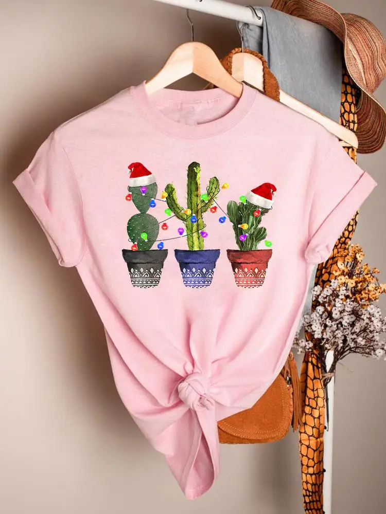 

Cactus Plant Trend 90s Cute Christmas Clothes Female Printed Fashion Tee T Shirt Clothing Women Top New Year Graphic T-shirts