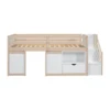 SOLID WOOD TWIN SIZE LOW LOFT BED WITH STAIR, DRAWER, AND SHELF FOR CREAM + WHITE COLOR 4