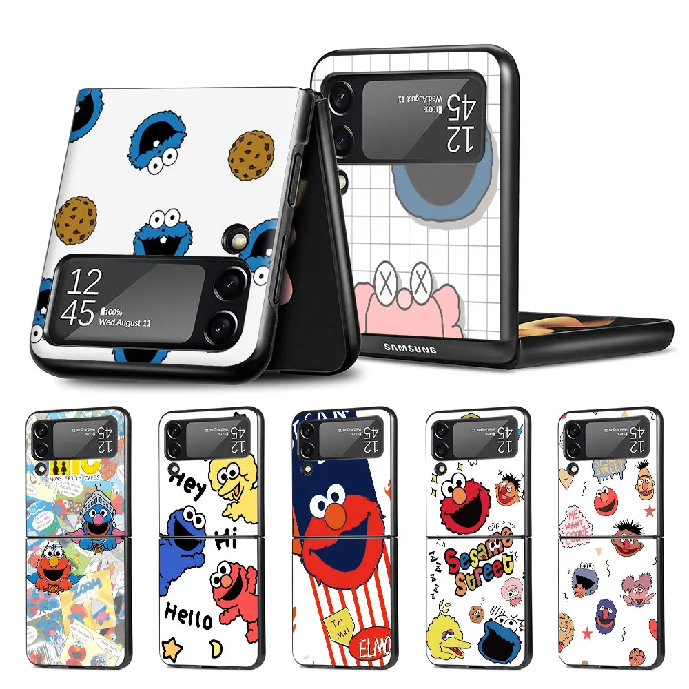 Custodia Per Biscotti Sesame Street Per Samsung Galaxy Z Flip4 Flip3 5G Custodia Rigida Per Pc Z Flip 4 3 Luxury Black Coque Zflip3 Borsa Per Cellular