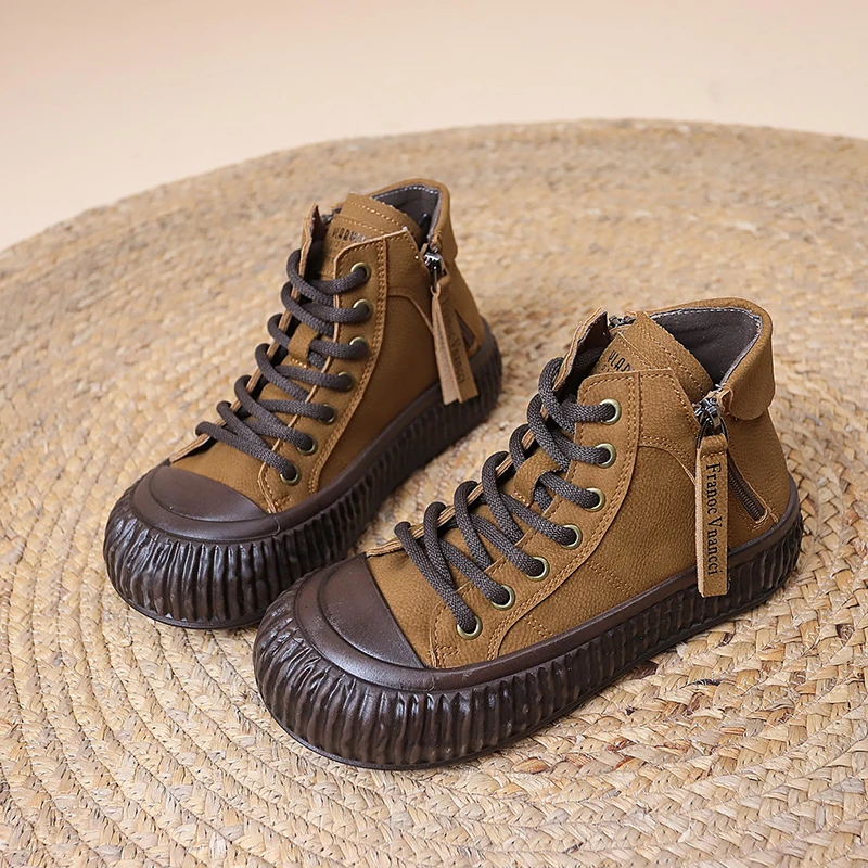 

Ankle Boots Natural Mid Calf Booties Autumn Spring Women Platform Wedge Flats Loafer Shoes