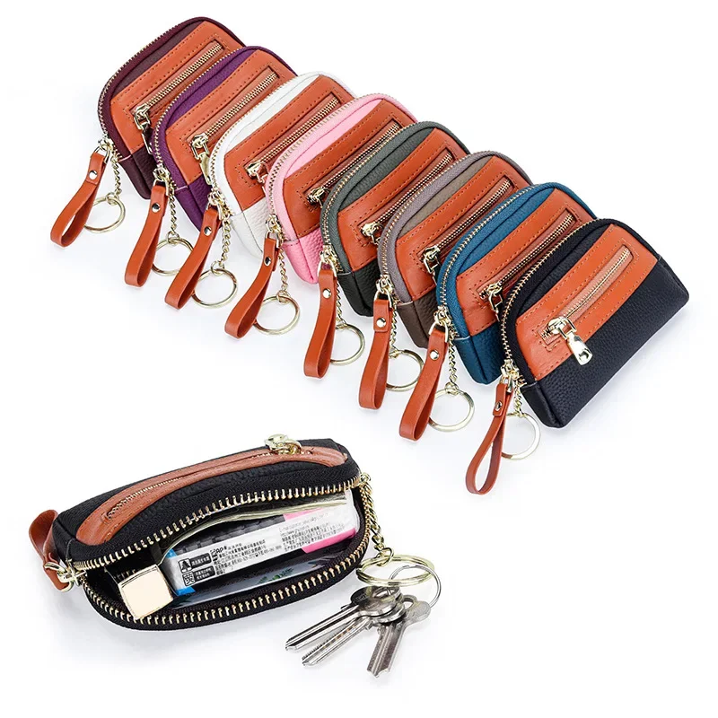 Coin Purse for Women Leather Small Wallet Keychain Change Purse Zipper Simple Short Contrast Color Coin Pouch Money Bag Wallets