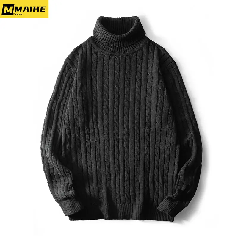 Fall/Winter Quality sweaters Men's classic striped warm knit pullover rolled neck sweater Men's sweater Stylish slim-fit sweater