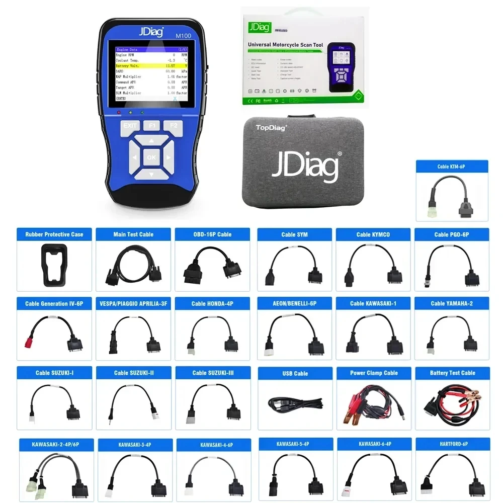 Scanner diagnostico per moto JDiag M100, strumento diagnostico per guasti moto, lettore di codici per KTM Yamaha Kawasaki Suzuki Honda - Image 6