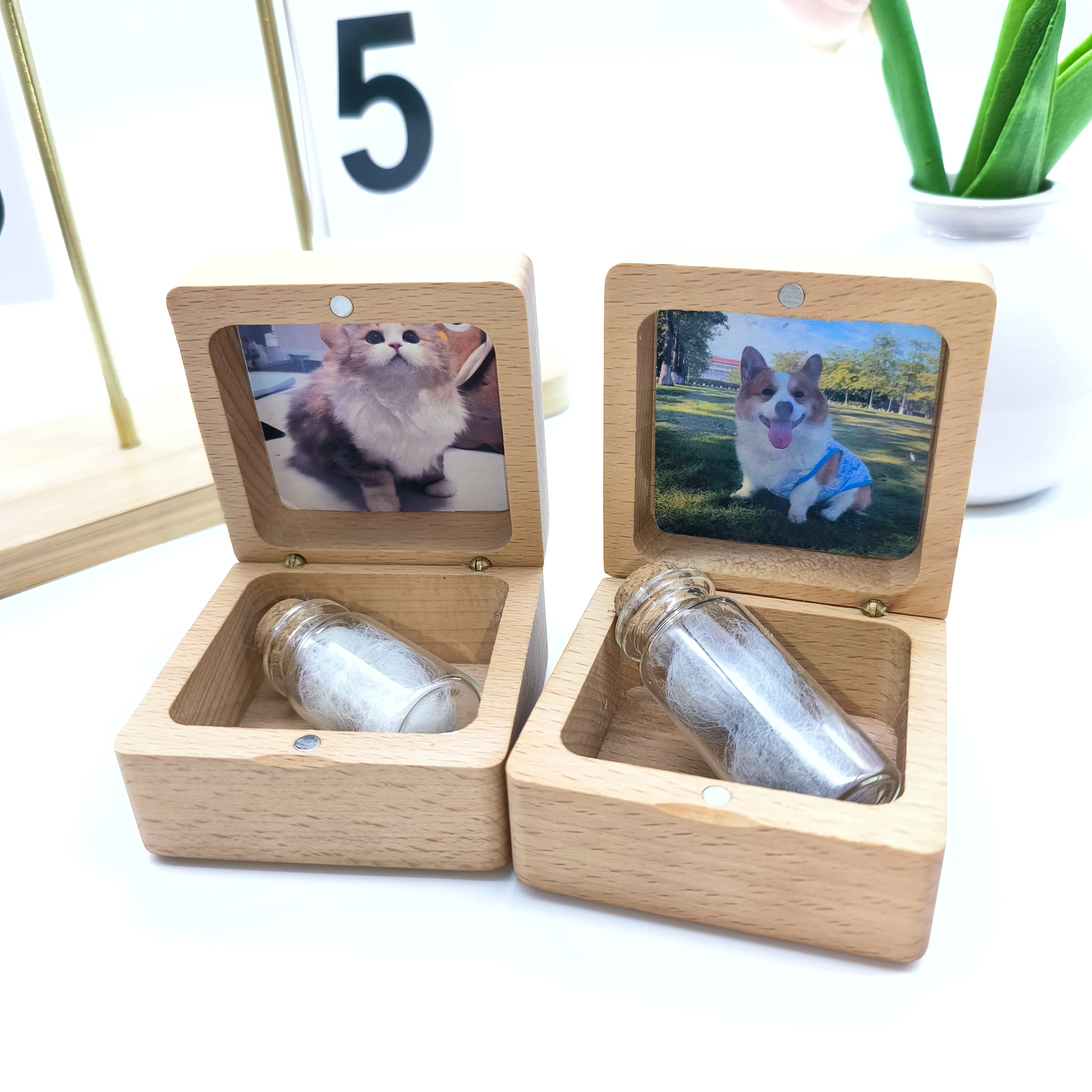 Personalized Handmade Wooden Pet Memorial Box with Name and Photos-Can Hold Pet Urn, Fur , Teeth, Nails