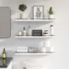 WOPITUES Floating Shelves 24 inch with Gold Metal Guardrail Shelves for Wall Decor Set of 3 Wall Shelves for Bedroom Bathroom 2