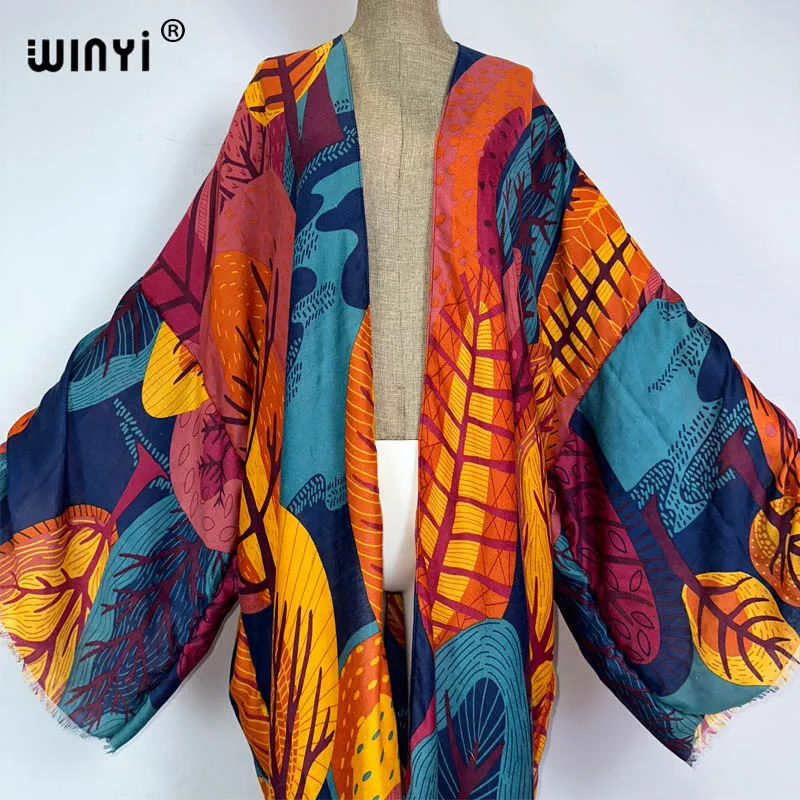 Winyi Kimono Boho Print Strand Cover-Up Elegante Jas Sexy Afrika Jas Strand Outfits Voor Vrouwen Perspectief Vest Strandkleding