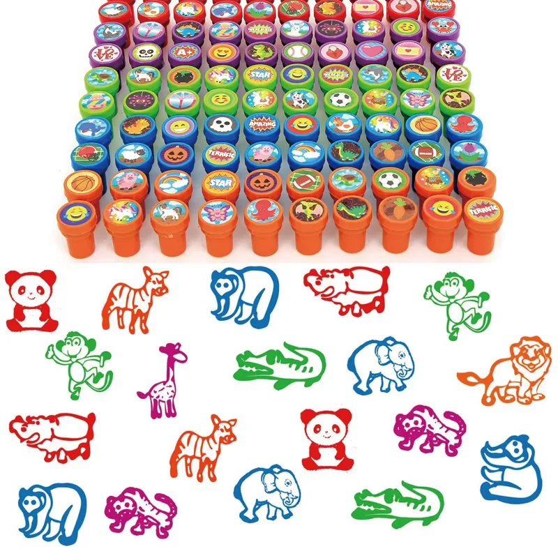 Cute Cartoon Animal Self Ink Rubber Stamp Toys Kids Educational Toys Puzzle DIY Scrapbook Birthday Gift 10 Pack