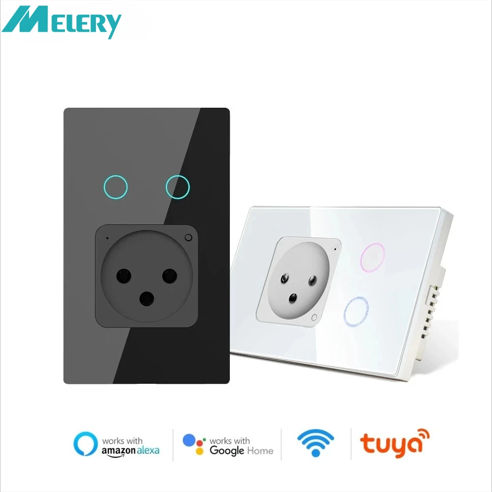 สวิตช์ไฟอัจฉริยะแบบติดผนัง Melery Israel พร้อมปลั๊กไฟฟ้าแบบ Wifi รองรับ Tuya แผงควบคุมแบบสัมผัสกระจก ใช้งานร่วมกับ Alexa และ Google Home 1