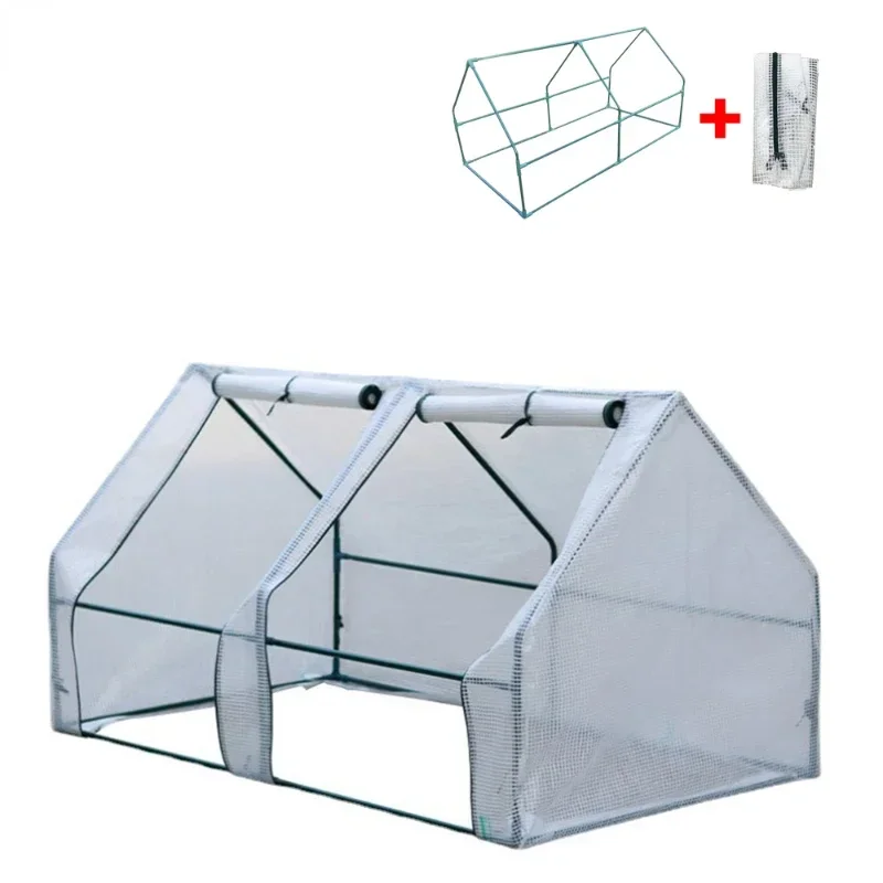 

Mini Cloche Greenhouse with Zipper Doors Portable Seedling Greenhouse with Zippered Doors Steel Wire Frame with PVC CoverOut