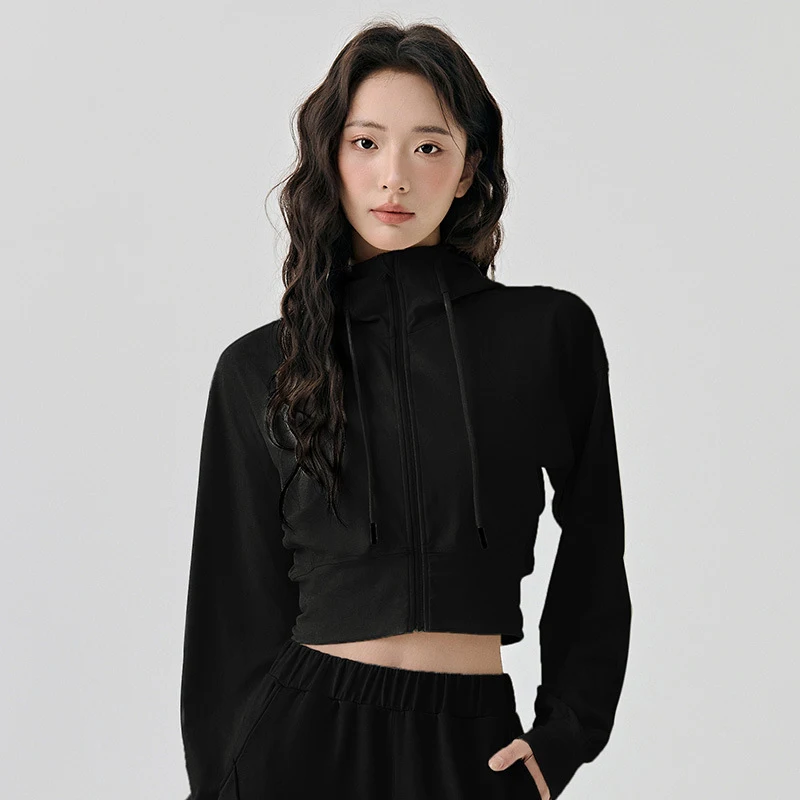 ג'קט סוודר קצר לנשים ליוגה, מרופד בפליז עם רוכסן לפילאטיס וגימנסיה, מעיל אימון קצר לחורף