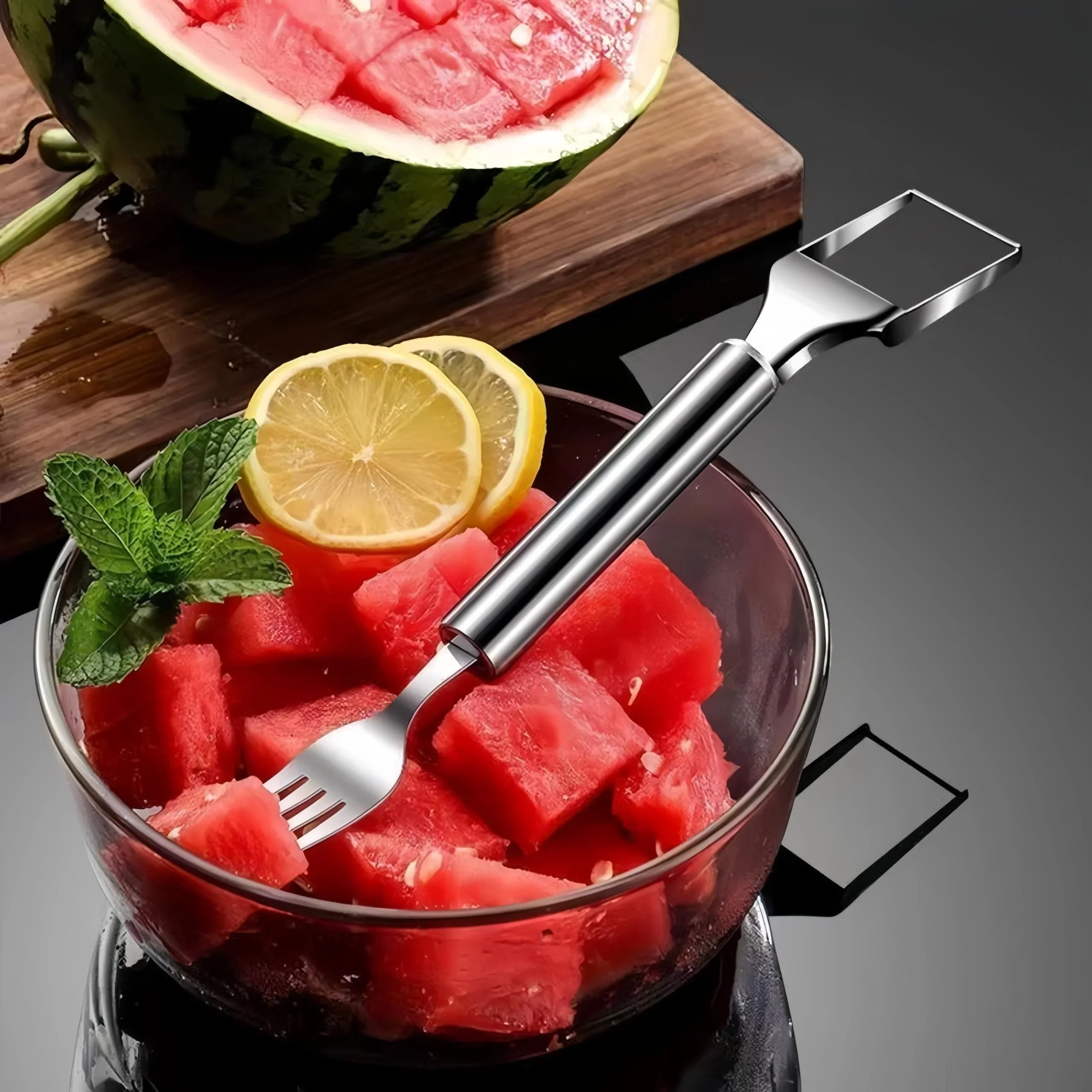 1pc 2-in-1 Creative Watermelon Slicer Stainless Steel Watermelon Fork Knife Fruit Divider fruit slicer,fruit knife,food slicer