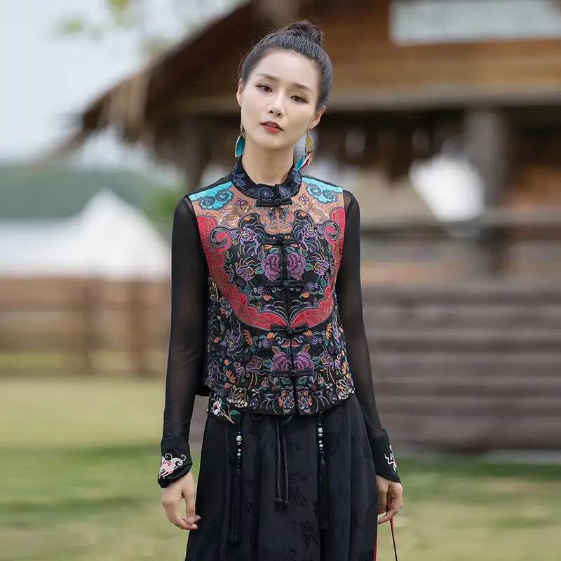 2024 chinese camisoles tang suit tank tops crop tops vintage flower  embroidery sleeveless vest oriental hanfu women camisole - AliExpress
