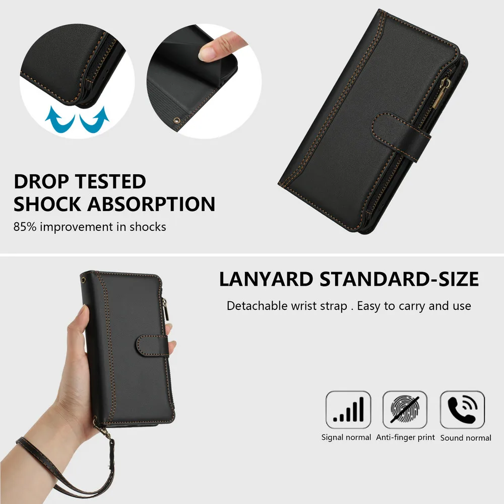 Elegant Leather Wallet Cover with 9-Card Holder and Zipper for Edge60 Stylus 5G Flip Case