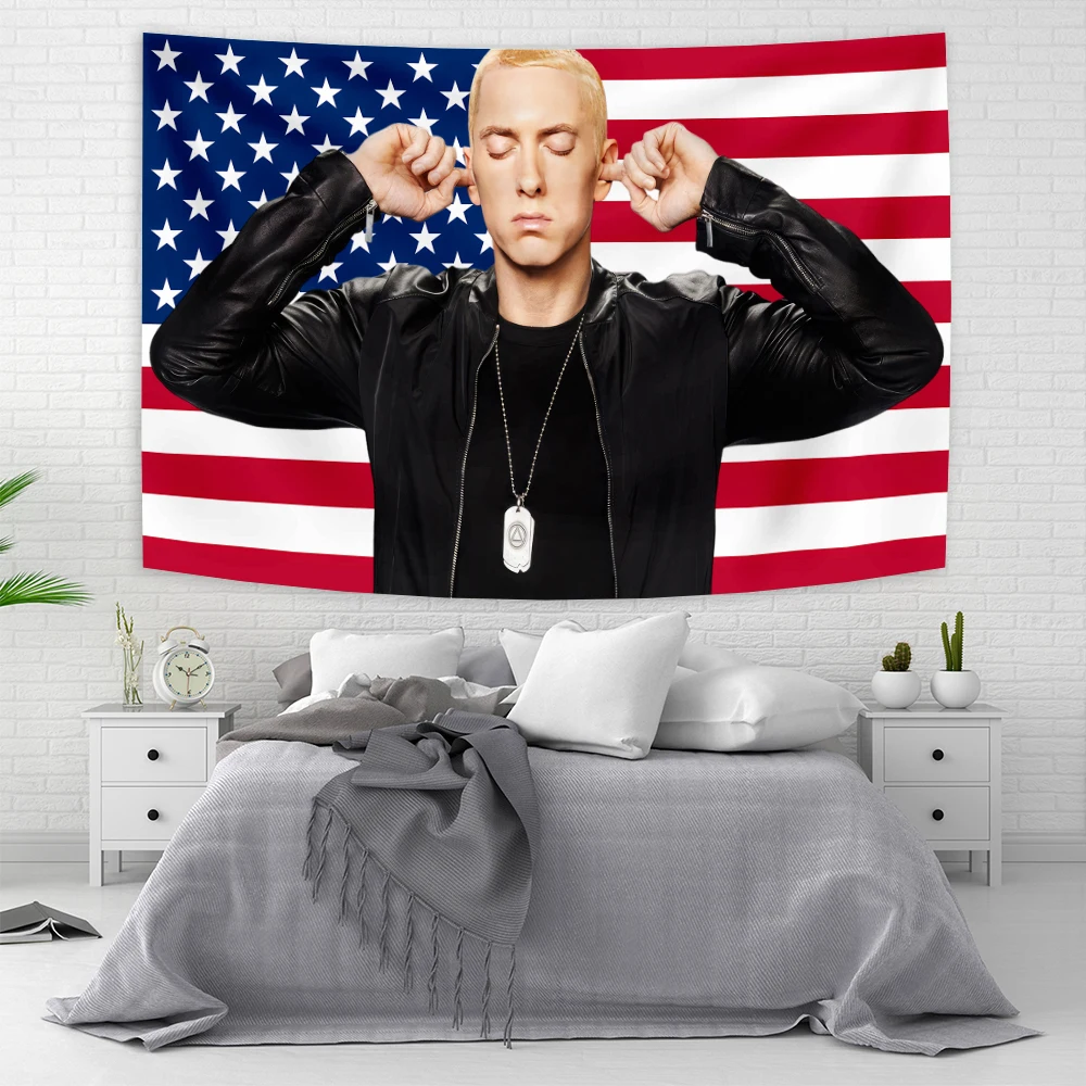 American Rap God Hip Pop Music Flag Eminem Tapestries Wall Hanging Meme Tapestry Art Aesthetic Room Decor Bedroom boho decor