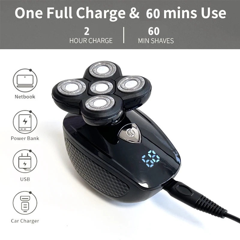 5D Electric Shaver for Bald Men 5 in 1 Professional Mens Razors Shavers Waterproof Bald Shaver Wet&Dry Bald Shaving Grooming Kit 5