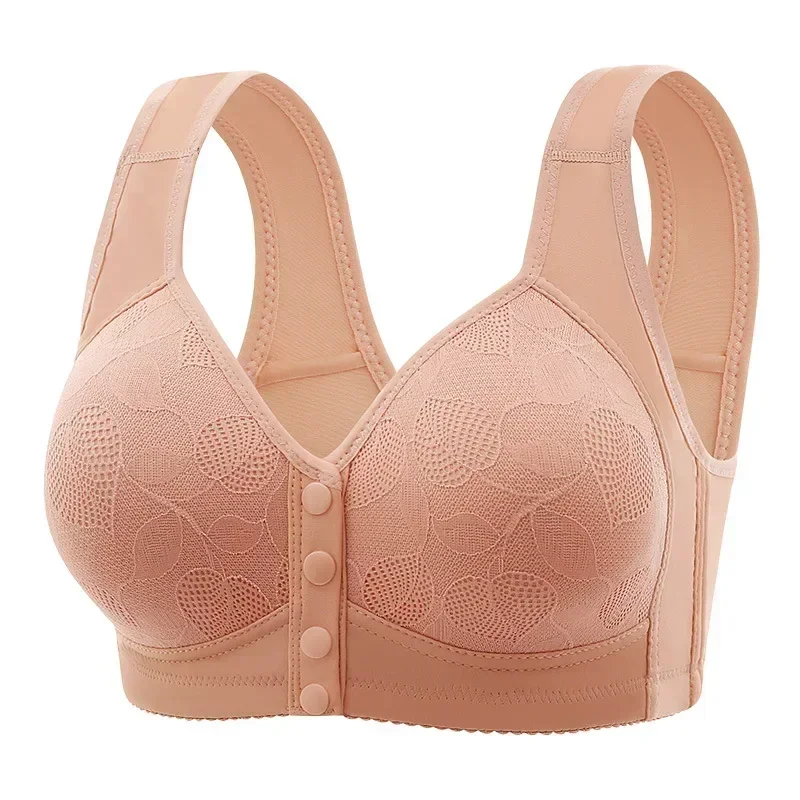 Mother Front Open Buckle Bra Underwear Brassiere Large Size Bra Without Steel Ring Thin Section Vest Type Mom breathable Brassie 3