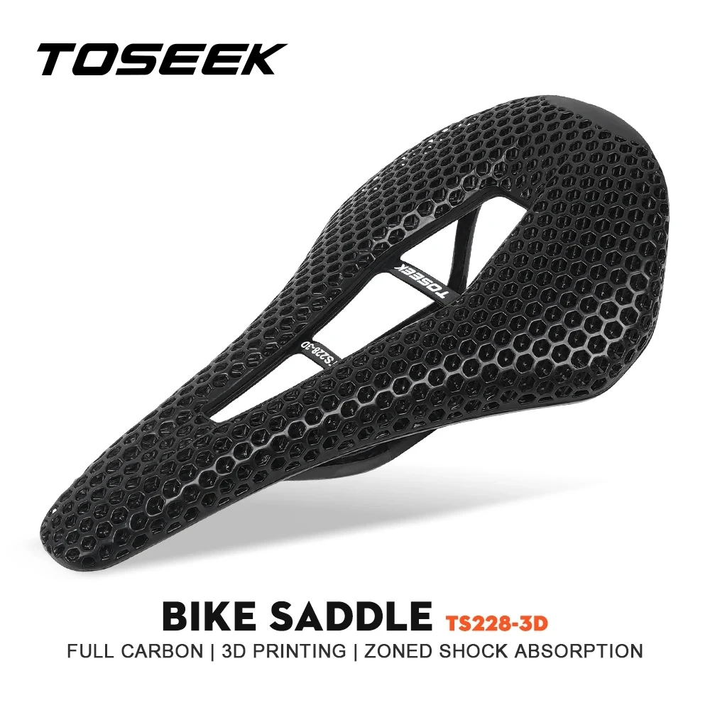 

TOSEEK TS228 3D Printed Carbon Saddle Bicycle Mountain Road Bike Parts Ultralight Hollow Comfortable Breathable Cycling Seat