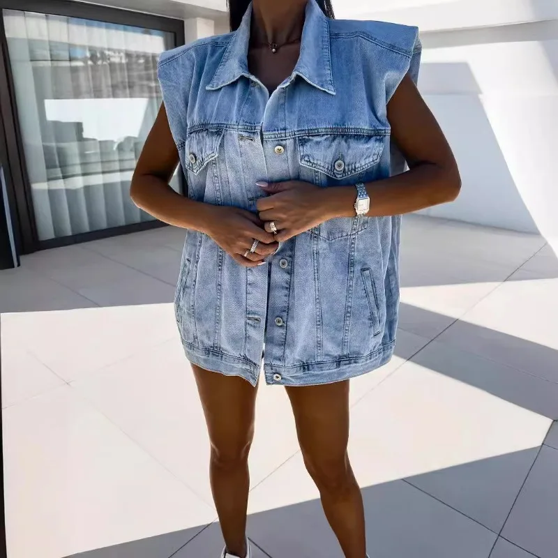 

Новинка весна-лето 2024, женская одежда, джинсовый жилет с эффектом потертости, модный жилет, джинсовая майка