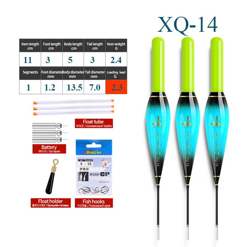 3 Leuchtende Schwimmer + 3 CR425 + 3 Röhren + 1 Tasche mit Haken + 1 Bojenhalter Elektrische Nano-Süßwasser-Bobber Werkzeuge Zubehör Angelausrüstung – Detail 9