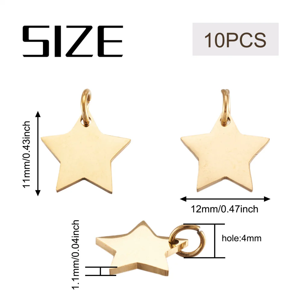 10Pcs Stainless Steel Small Star Pendant Flat Charms With Open Jump Ring For Necklace Bracelet Earring Dangle DIY Jewelry Making stainless steel charms star charms jewelry charms