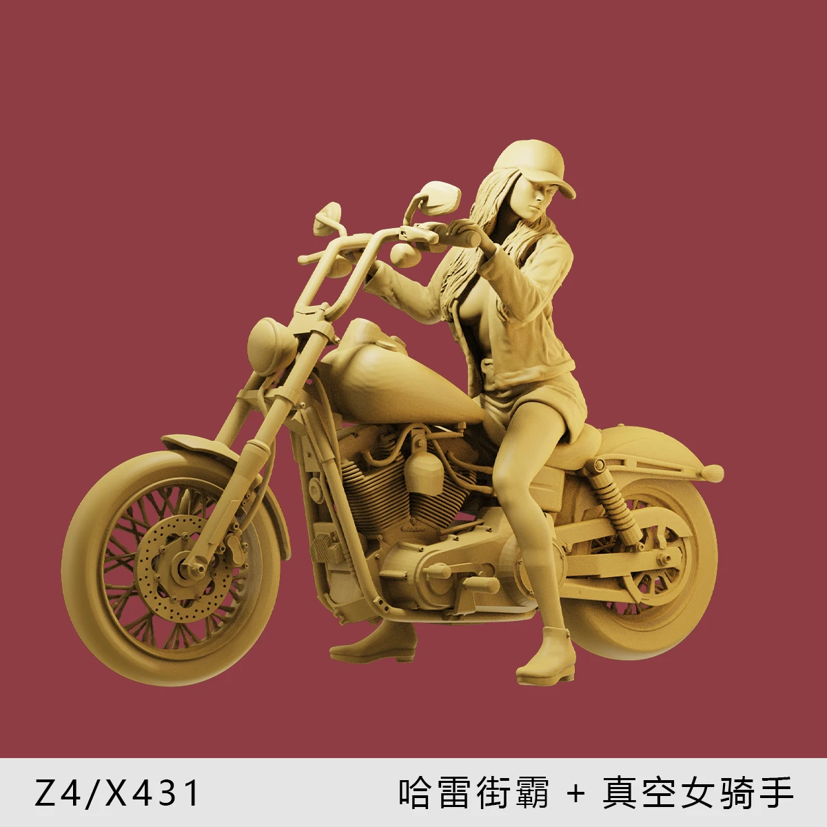 1/64 vacuum female rider motorcycle model hand made miniature white mold