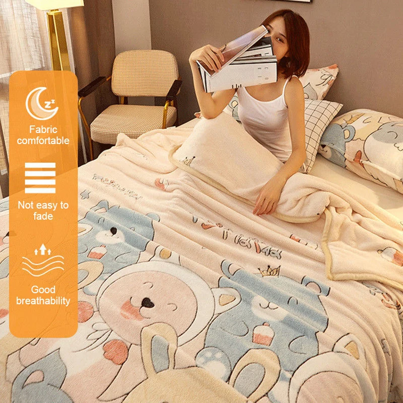 Velvet Bed Sheet Cartoon Bear Thickened Winter Warm Blanket Version Bed Cover Queen King Bedspread Home Decor Coverlid 4