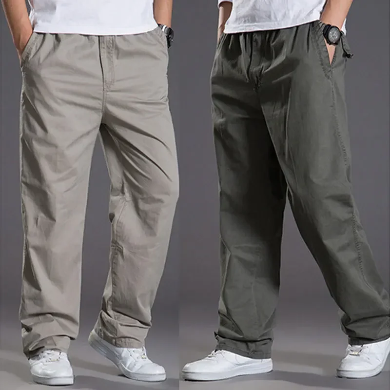 Mens Casual Cargo Cotton Pants Pocket Loose Straight Pants Elastic Work Trousers Brand Fit Joggers Male Super Large Size 6XL cotton work pants,military cargo pants,casual tooling pants,cargo pants