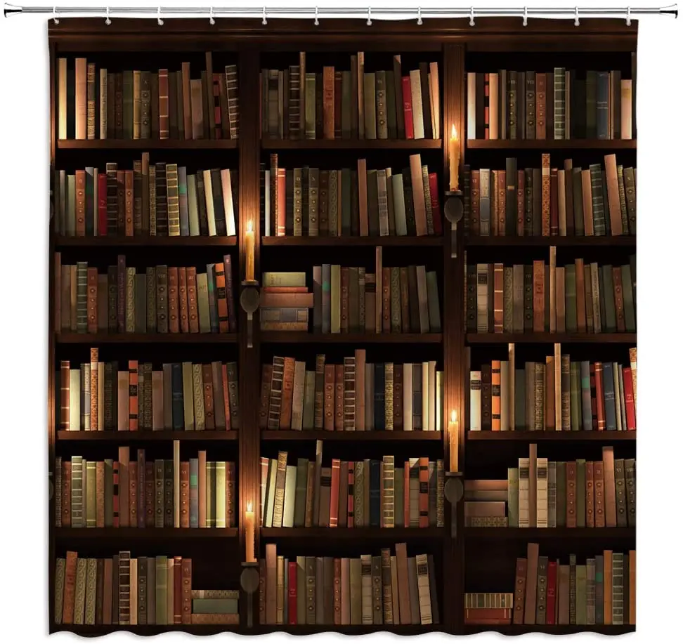 

Книжная полка, занавеска для душа, винтажная библиотека, обучающий книжный шкаф, читаемые книги, водонепроницаемая занавеска для ванной ком...