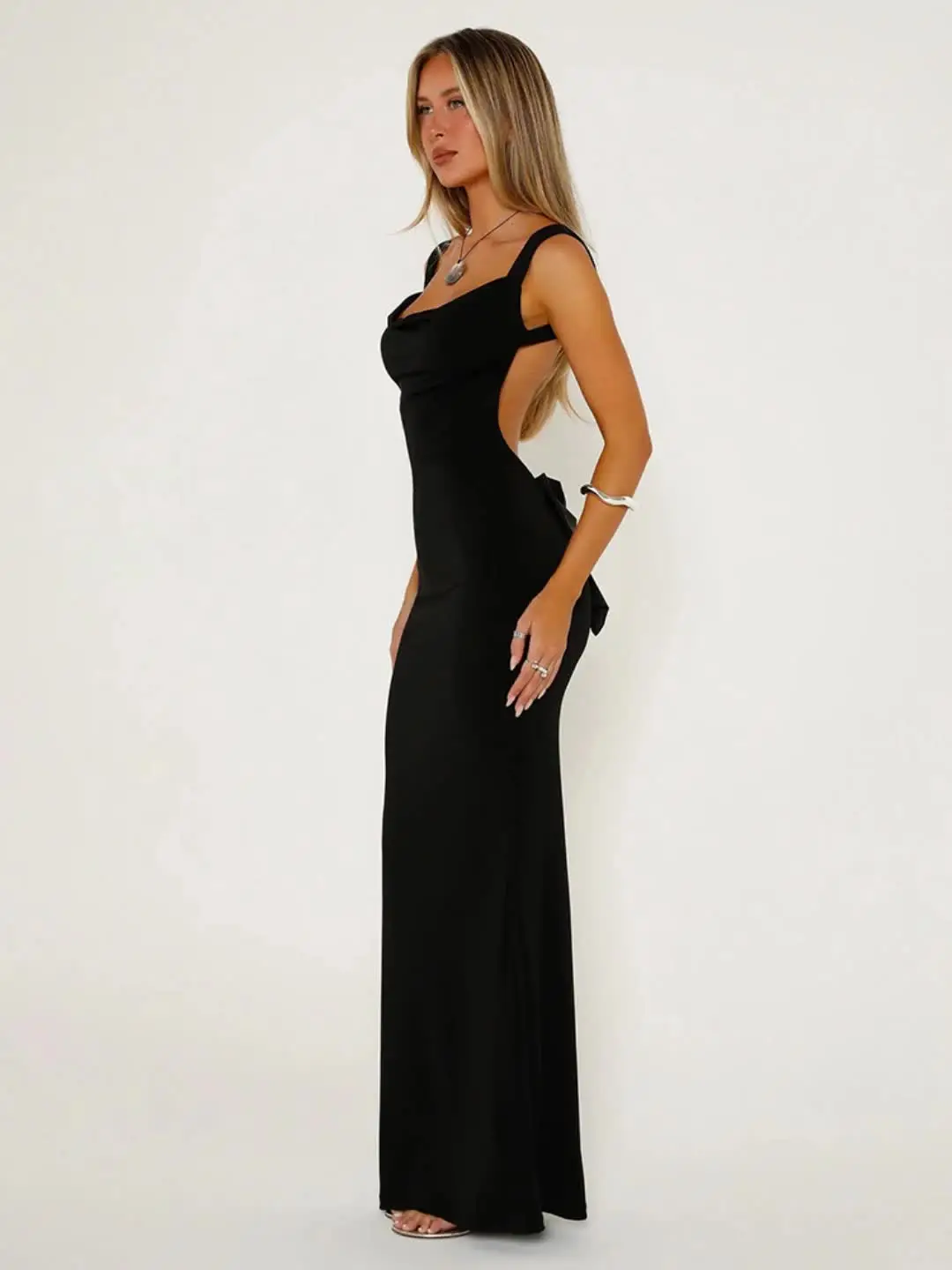 nibber black dress NIBBER Women's Elegant Solid Maxi Dress Sexy Halter Spaghetti Lady Long  Dresses Bowknot Lace-up Girl Backless Female Party Robe