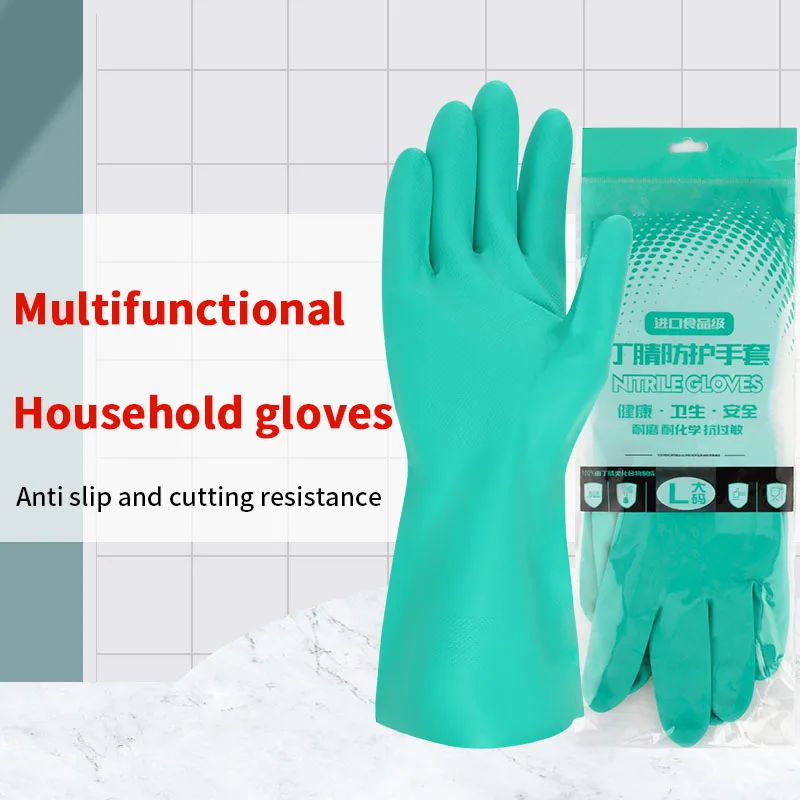 Nitrile Gloves Protective Gloves Cleaning Gloves Safety Gloves Thick Chemical Acid Resistant Waterproof Long Sleeve Painting Washing Kitchen Home Garden Latex Free