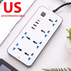 Universal Power Strip with USB - C Port and 2M Extension Cord - White US