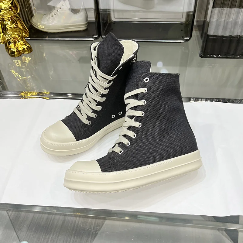 Men's Canvas High Top Quality Casual Shoes Breathable Lace Up Zipper Women's Luxury Designer Sneakers Ankle Boots Big Plus Size