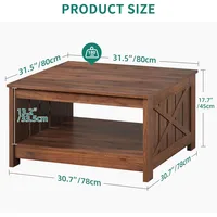 Living room rustic wooden cocktail table, square coffee table semi-open storage compartment 2