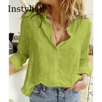 Elegant Cotton Linen Shirts Women Casual Solid Button Lapel Blouses Shirts Autumn Winter Long Sleeve Loose Tops Tunic Blusas 2