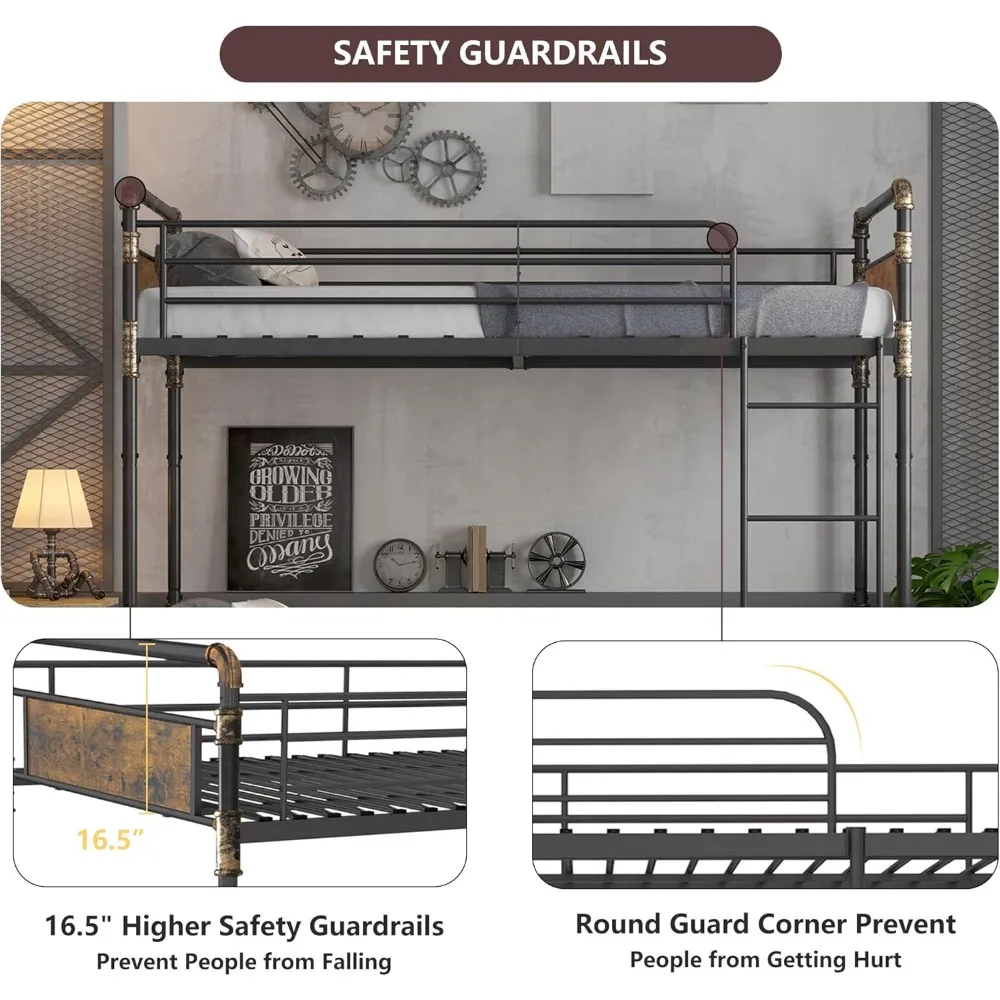 2 IN 1 Metal Bunk Bed Twin Over Twin, Convertible Twin Bunk Beds Into 2 Individual Twin Size Bed for Kids Adults 4